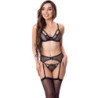 LIVCO CORSETTI FASHION - KEILA LC 20245 SUJETADOR + LIGUERO + BRAGUITA NEGRO L/XL