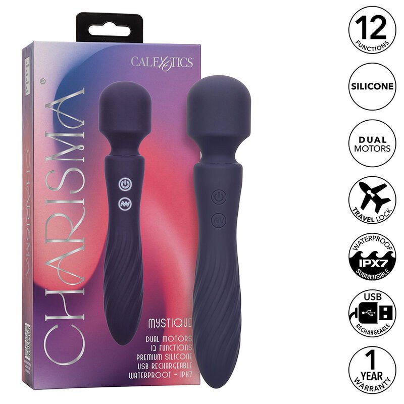 CALEXOTICS - MASAJEADOR CHARISMA MYSTIQUE CON DOBLE MOTOR, 12 FUNCIONES, 20,5 CM X 4,5 CM, COLOR MORADO