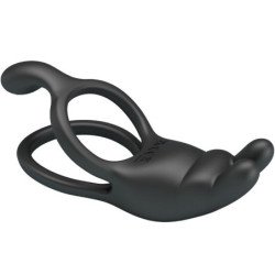 PRETTY LOVE - ANILLO VIBRADOR DOBLE SETH RABBIT 7 VIBRACIONES NEGRO