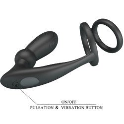 PRETTY LOVE - ANILLO PARA PENE EMONI + TAPÓN ANAL 12 VIBRACIONES NEGRO