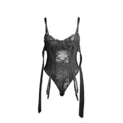 SUBBLIME - 955496 BODY DE ENCAJE CON LAZOS Y LIGUEROS NEGRO S/M