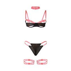 SUBBLIME - 955304 CONJUNTO DE SUJETADOR CON COLLAR Y DETALLES EN LAS PIERNAS ROSA FLUORESCENTE L/XL