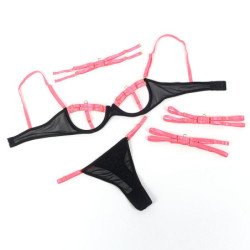 SUBBLIME - 955304 CONJUNTO DE SUJETADOR CON COLLAR Y DETALLES EN LAS PIERNAS ROSA FLUORESCENTE L/XL