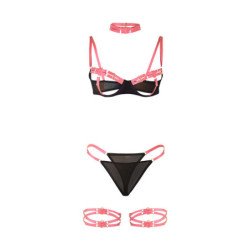 SUBBLIME - 955298 CONJUNTO DE SUJETADOR CON COLLAR Y DETALLES EN LAS PIERNAS ROSA FLUORESCENTE S/M