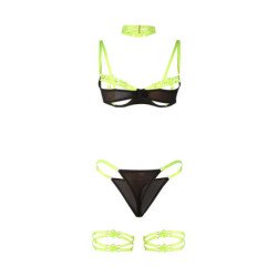 SUBBLIME - 955274 CONJUNTO DE SUJETADOR CON COLLAR Y DETALLES EN LAS PIERNAS VERDE FLUORESCENTE S/M