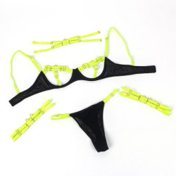 SUBBLIME - 955274 CONJUNTO DE SUJETADOR CON COLLAR Y DETALLES EN LAS PIERNAS VERDE FLUORESCENTE S/M