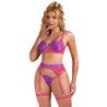 SUBBLIME - 955366 CONJUNTO DE SUJETADOR CON ENCAJE Y LIGUEROS ROSA Y MORADO L/XL