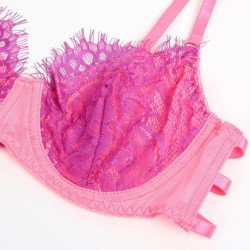 SUBBLIME - 955366 CONJUNTO DE SUJETADOR CON ENCAJE Y LIGUEROS ROSA Y MORADO L/XL