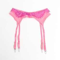 SUBBLIME - 955366 CONJUNTO DE SUJETADOR CON ENCAJE Y LIGUEROS ROSA Y MORADO L/XL