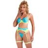 SUBBLIME - 955328 CONJUNTO DE SUJETADOR CON ENCAJE Y LIGUEROS VERDE Y AZUL L/XL