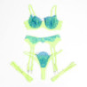 SUBBLIME - 955328 CONJUNTO DE SUJETADOR CON ENCAJE Y LIGUEROS VERDE Y AZUL L/XL