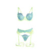 SUBBLIME - 955328 CONJUNTO DE SUJETADOR CON ENCAJE Y LIGUEROS VERDE Y AZUL L/XL
