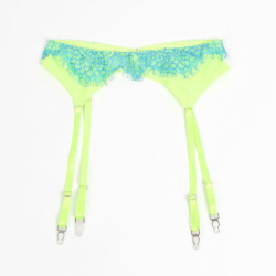 SUBBLIME - 955328 CONJUNTO DE SUJETADOR CON ENCAJE Y LIGUEROS VERDE Y AZUL L/XL