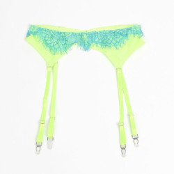 SUBBLIME - 955328 CONJUNTO DE SUJETADOR CON ENCAJE Y LIGUEROS VERDE Y AZUL L/XL