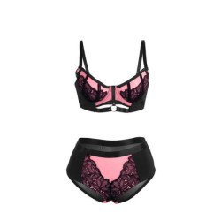 SUBBLIME - 955588 CONJUNTO DE SUJETADOR DE MALLA CON CREMALLERA DE CHAROL ROSA L/XL