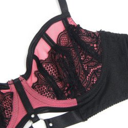 SUBBLIME - 955588 CONJUNTO DE SUJETADOR DE MALLA CON CREMALLERA DE CHAROL ROSA L/XL