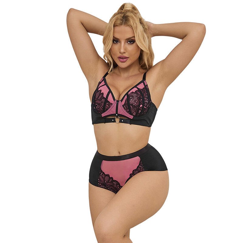 SUBBLIME - 955571 CONJUNTO DE SUJETADOR DE MALLA CON CREMALLERA DE CHAROL ROSA TALLA S/M
