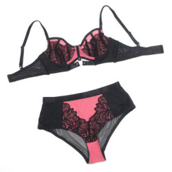 SUBBLIME - 955571 CONJUNTO DE SUJETADOR DE MALLA CON CREMALLERA DE CHAROL ROSA TALLA S/M