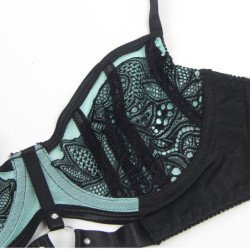 SUBBLIME - 955564 CONJUNTO DE SUJETADOR DE MALLA CON CREMALLERA DE CHAROL VERDE L/XL