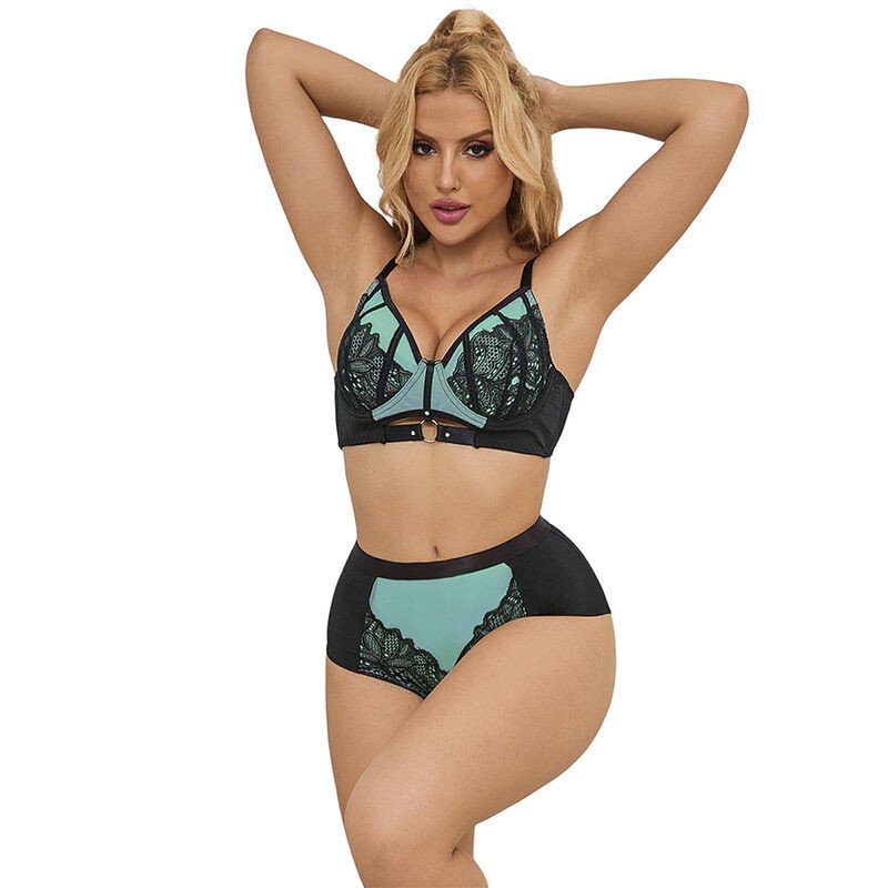SUBBLIME - 955557 CONJUNTO DE SUJETADOR DE MALLA CON CREMALLERA DE CHAROL VERDE S/M