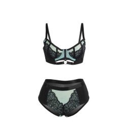 SUBBLIME - 955557 CONJUNTO DE SUJETADOR DE MALLA CON CREMALLERA DE CHAROL VERDE S/M