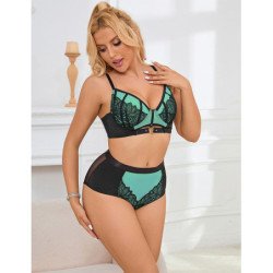 SUBBLIME - 955557 CONJUNTO DE SUJETADOR DE MALLA CON CREMALLERA DE CHAROL VERDE S/M