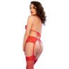 CHILIROSE - CR 4848 SET SUJETADOR + TANGA + MEDIAS DE ENCAJE ROJO L