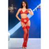 CHILIROSE - CR 4848 SET SUJETADOR + TANGA + MEDIAS DE ENCAJE ROJO L