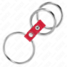 KINK - ANILLO PARA PENE TRIPLE DE METAL DE 3,7 CM A 5 CM CONECTADO CON CUERO ROJO
