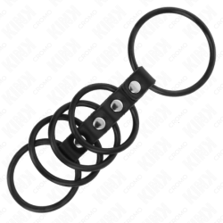 KINK - 5 ANILLOS DE SILICONA PARA PENE DE 3,8 CM A 4,8 CM CONECTADOS POR CUERO