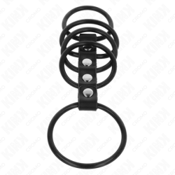 KINK - 5 ANILLOS DE SILICONA PARA PENE DE 3,8 CM A 4,8 CM CONECTADOS POR CUERO