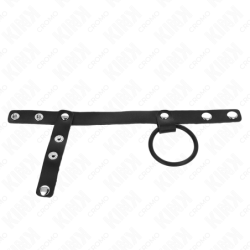 KINK - ANILLO DE SILICONA PARA PENE DE 3,8 CM CON DIVISOR DE BOLONES Y CORREA DE CUERO DE 22 X 1,5 CM