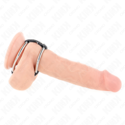 KINK - ANILLO DOBLE DE METAL PARA PENE DE 3,8 CM A 5 CM CONECTADO CON CUERO