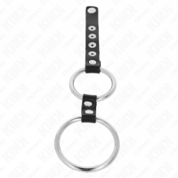 KINK - ANILLO DOBLE DE METAL PARA PENE DE 3,8 CM A 5 CM CONECTADO CON CUERO