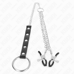 KINK - ANILLO METÁLICO PARA EL PENE CON CADENA Y PINZAS AJUSTABLES PARA LOS PEZONES