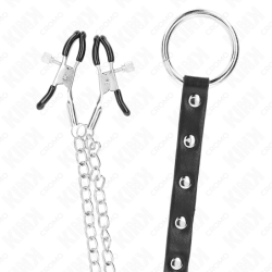 KINK - ANILLO METÁLICO PARA EL PENE CON CADENA Y PINZAS AJUSTABLES PARA LOS PEZONES