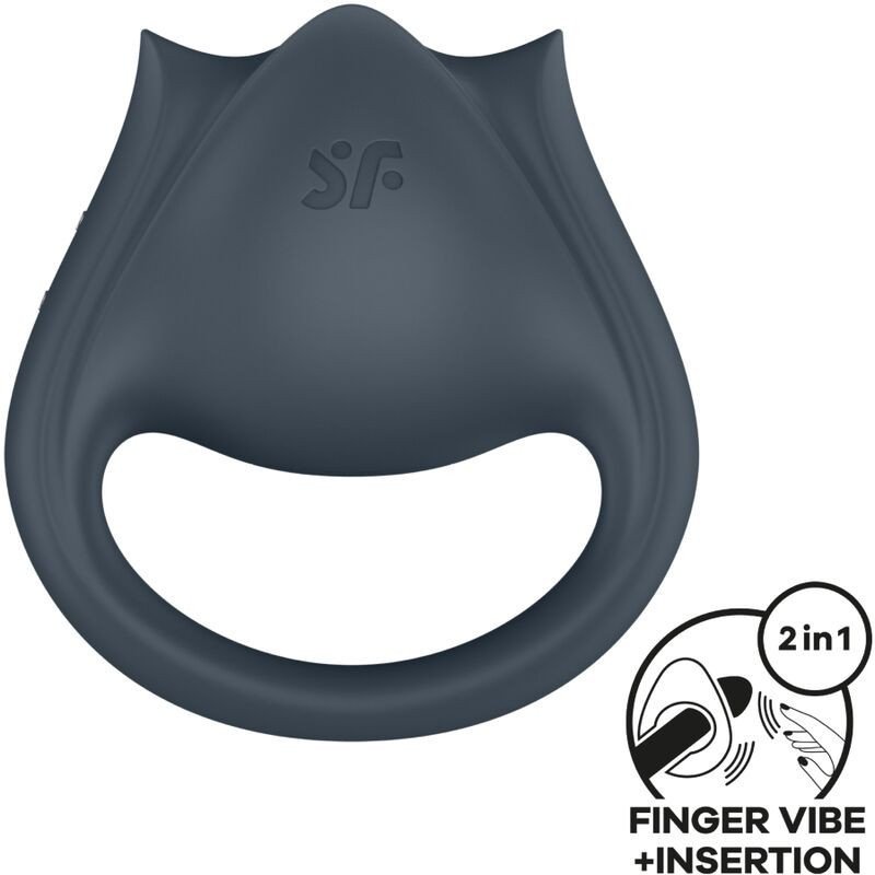 SATISFACTOR - PAR PERFECTO 2 MULTIVIBRADORES 2 EN 1 ANILLO PARA PENE Y ESTIMULADOR DE DEDOS GRIS