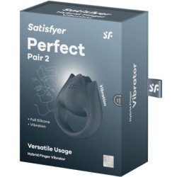 SATISFACTOR - PAR PERFECTO 2 MULTIVIBRADORES 2 EN 1 ANILLO PARA PENE Y ESTIMULADOR DE DEDOS GRIS