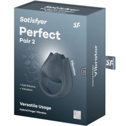 SATISFYER - PAR PERFECTO 2 MULTIVIBRADORES 2 EN 1 ANILLO PARA PENE Y ESTIMULADOR DE DEDOS GRIS