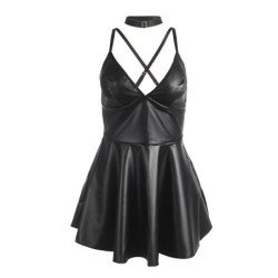 SUBBLIME - 955380 VESTIDO CON TIRANTES DE CUERO NEGRO TALLA L/XL
