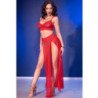 CHILIROSE - CR 4850 CONJUNTO DE TOP Y LEGGINGS ROJOS CON ACCESORIOS DORADOS L