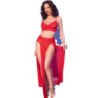 CHILIROSE - CR 4850 CONJUNTO DE TOP Y LEGGINGS ROJOS CON ACCESORIOS DORADOS M