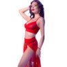 CHILIROSE - CR 4850 CONJUNTO DE TOP Y LEGGINGS ROJOS CON ACCESORIOS DORADOS M