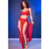 CHILIROSE - CR 4850 CONJUNTO DE TOP Y LEGGINGS ROJOS CON ACCESORIOS DORADOS M