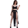 CHILIROSE - CR 4672 TOP, FALDA Y TANGA NEGROS CON CADENAS DORADAS S