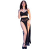 CHILIROSE - CR 4672 TOP, FALDA Y TANGA NEGROS CON CADENAS DORADAS S