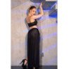 CHILIROSE - CR 4672 TOP, FALDA Y TANGA NEGROS CON CADENAS DORADAS S