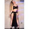 CHILIROSE - CR 4672 TOP, FALDA Y TANGA NEGROS CON CADENAS DORADAS S