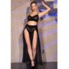 CHILIROSE - CR 4672 TOP, FALDA Y TANGA NEGROS CON CADENAS DORADAS S