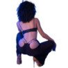 CHILIROSE - CR 4851 CONJUNTO DE TOP Y LEGGINGS NEGROS CON ACCESORIOS DORADOS L